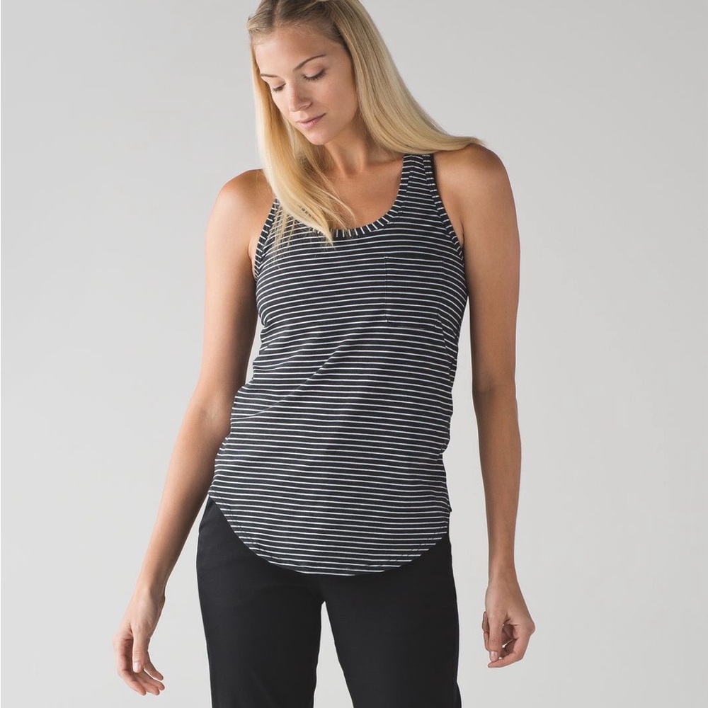 Lululemon Black and White Striped Pocket Tank